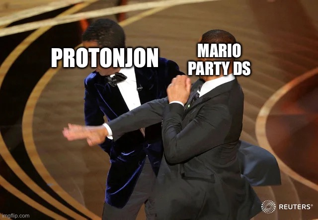 Will Smith punching Chris Rock | MARIO PARTY DS; PROTONJON | image tagged in will smith punching chris rock,youtuber,gaming | made w/ Imgflip meme maker