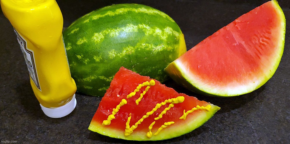 Behold, a picture of my newest music playlist! | image tagged in mustard on watermelon | made w/ Imgflip meme maker