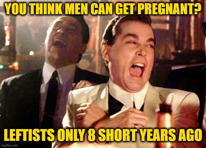 Good Fellas Hilarious Meme | YOU THINK MEN CAN GET PREGNANT? LEFTISTS ONLY 8 SHORT YEARS AGO | image tagged in memes,good fellas hilarious | made w/ Imgflip meme maker