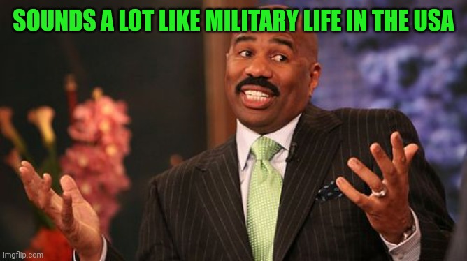 Steve Harvey Meme | SOUNDS A LOT LIKE MILITARY LIFE IN THE USA | image tagged in memes,steve harvey | made w/ Imgflip meme maker