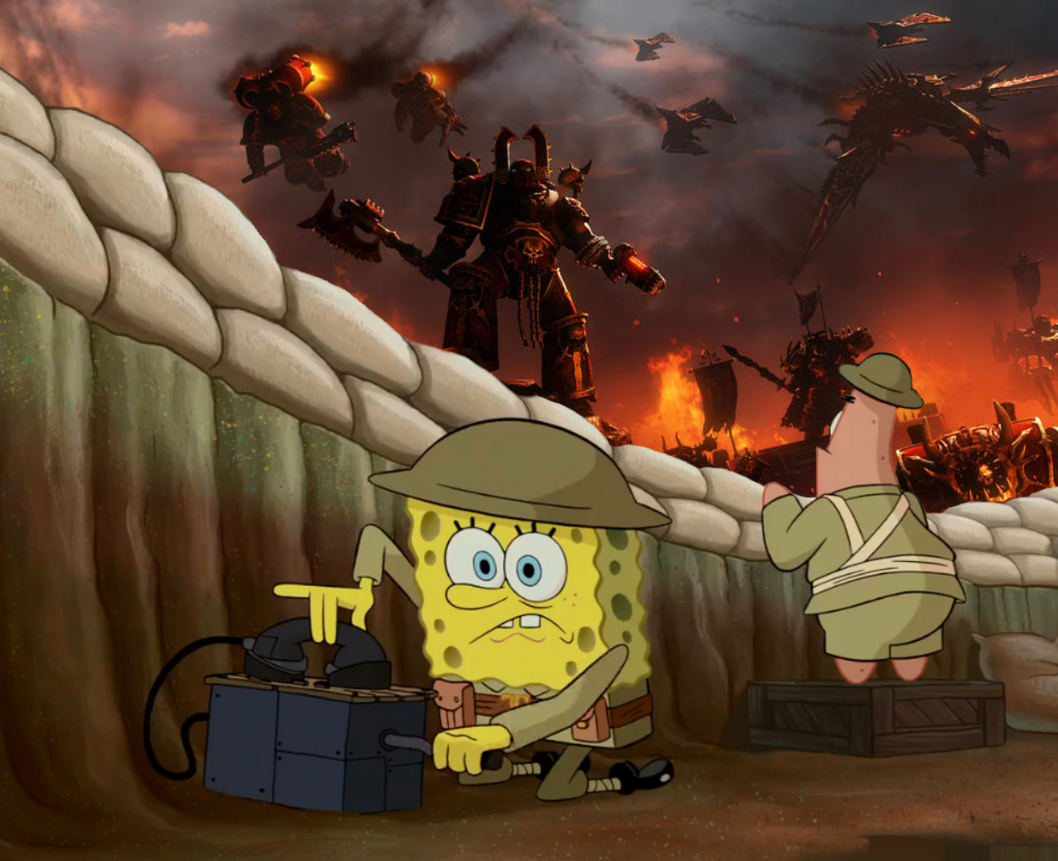Spongebob in the trenches during a war Blank Meme Template
