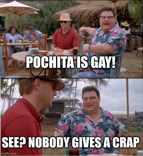 See Nobody Cares | POCHITA IS GAY! SEE? NOBODY GIVES A CRAP | image tagged in memes,see nobody cares | made w/ Imgflip meme maker
