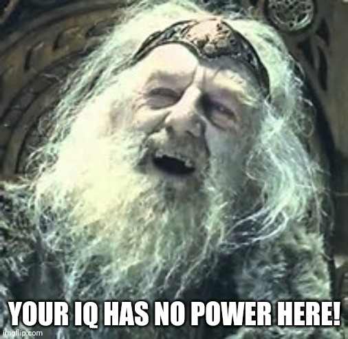 Theoden- Your IQ has no power here 001 | YOUR IQ HAS NO POWER HERE! | image tagged in theoden you have no power here | made w/ Imgflip meme maker