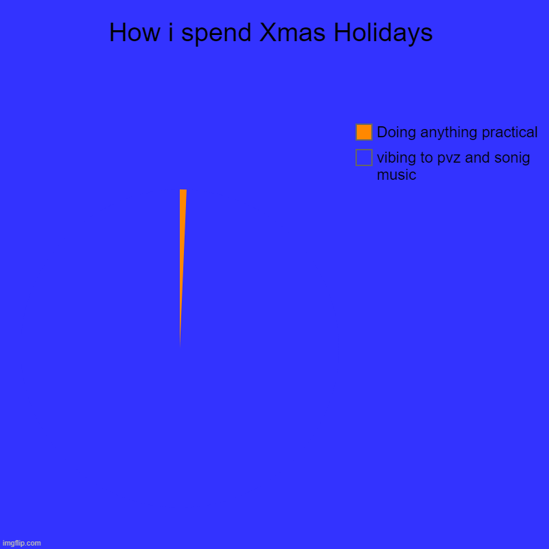 How i spend Xmas Holidays | vibing to pvz and sonig music, Doing anything practical | image tagged in charts,pie charts | made w/ Imgflip chart maker