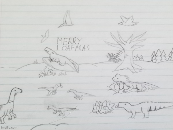 Merry Loafmas Everyone (I know it's bad I tried) | image tagged in drawing,christmas,merry christmas,jurassic park,jurassic world | made w/ Imgflip meme maker