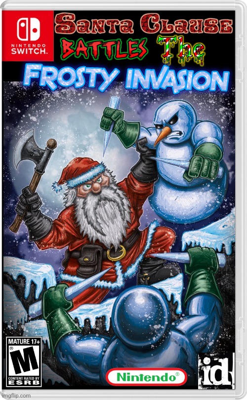 FROSTY IS INVADING CHRISTMAS! | image tagged in nintendo switch,santa claus,frosty the snowman,christmas,battle,fake switch games | made w/ Imgflip meme maker