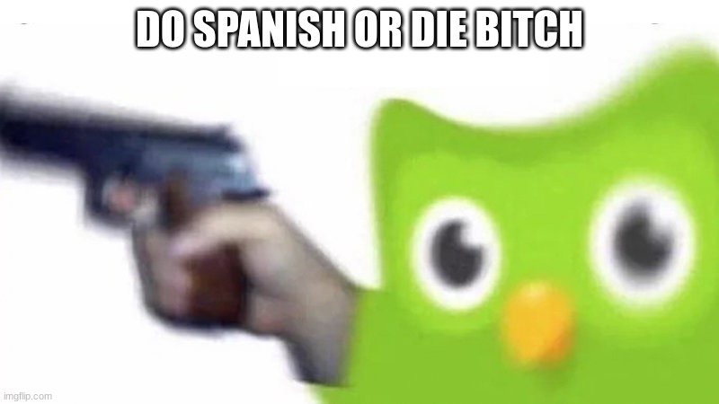 SPANISH or die | DO SPANISH OR DIE BITCH | image tagged in duolingo gun | made w/ Imgflip meme maker