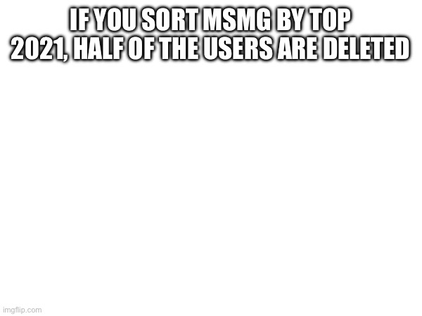 IF YOU SORT MSMG BY TOP 2021, HALF OF THE USERS ARE DELETED | made w/ Imgflip meme maker