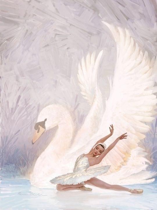 Swan Lake painting with ballerina Blank Meme Template