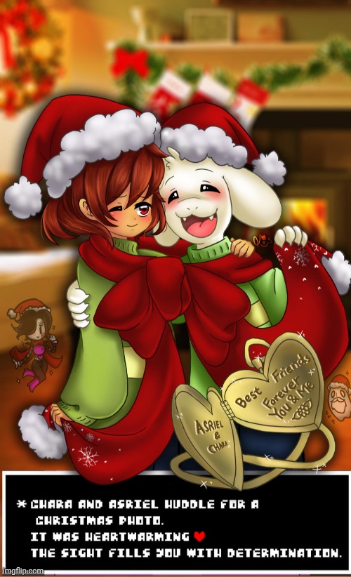 Xmas Chara and Asriel | image tagged in xmas chara and asriel | made w/ Imgflip meme maker