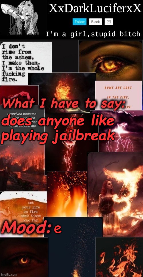 Dark Lucifer Announcement temp | does anyone like playing jailbreak; e | image tagged in dark lucifer announcement temp | made w/ Imgflip meme maker