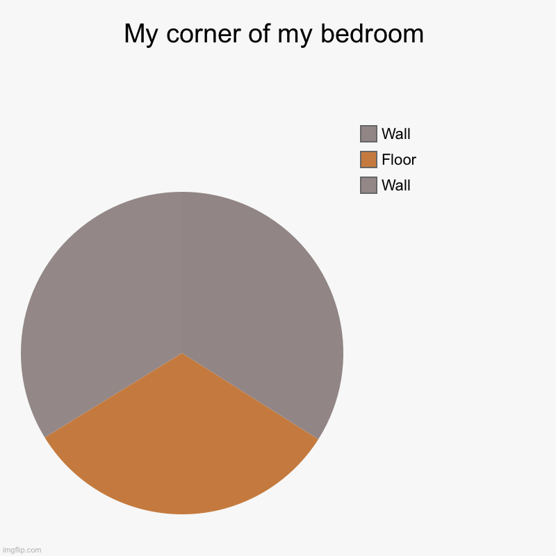 A diagram from irl data | My corner of my bedroom | Wall, Floor, Wall | image tagged in charts,pie charts,meme,wall | made w/ Imgflip chart maker