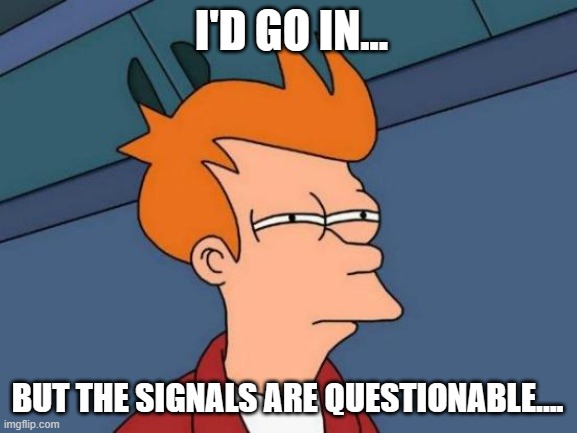 Futurama Fry Meme | I'D GO IN... BUT THE SIGNALS ARE QUESTIONABLE.... | image tagged in memes,futurama fry | made w/ Imgflip meme maker