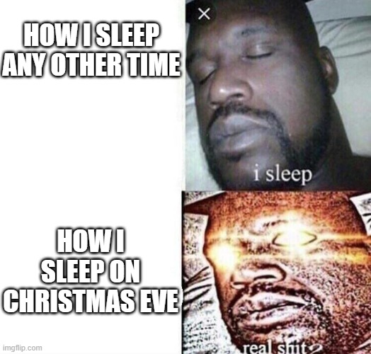 fax | HOW I SLEEP ANY OTHER TIME; HOW I SLEEP ON CHRISTMAS EVE | image tagged in i sleep real shit | made w/ Imgflip meme maker
