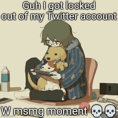 Avogado6 | Guh I got locked out of my Twitter account; W msmg moment 💀💀 | image tagged in avogado6 | made w/ Imgflip meme maker