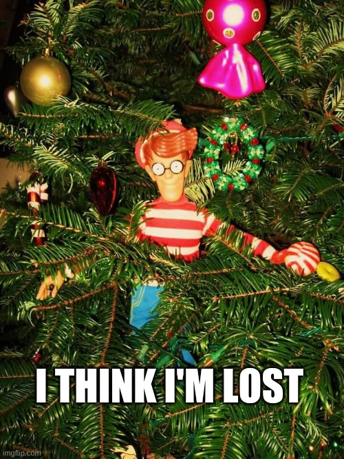 He doesn't know where he is | I THINK I'M LOST | image tagged in christmas tree,waldo,where's waldo,merry christmas,christmas,lost | made w/ Imgflip meme maker