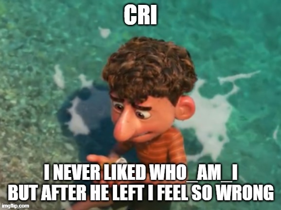 cry | I NEVER LIKED WHO_AM_I
BUT AFTER HE LEFT I FEEL SO WRONG | image tagged in cry | made w/ Imgflip meme maker