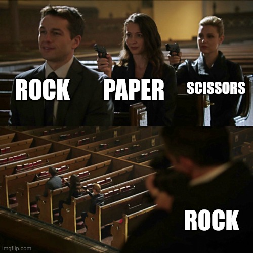 Rock Paper Scissors | ROCK; PAPER; SCISSORS; ROCK | image tagged in assassination chain | made w/ Imgflip meme maker