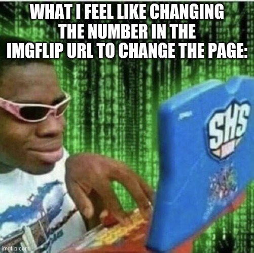 hackerman | WHAT I FEEL LIKE CHANGING THE NUMBER IN THE IMGFLIP URL TO CHANGE THE PAGE: | image tagged in ryan beckford,imgflip,hackerman | made w/ Imgflip meme maker