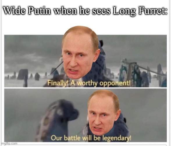 Finally! A worthy opponent! | Wide Putin when he sees Long Furret: | image tagged in finally a worthy opponent | made w/ Imgflip meme maker