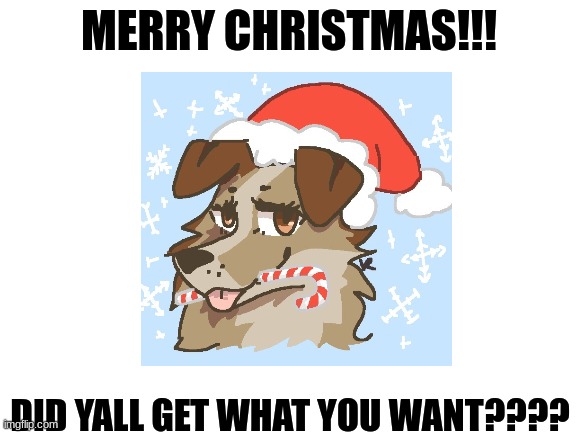 merry christmas floofs!!! :D | MERRY CHRISTMAS!!! DID YALL GET WHAT YOU WANT???? | image tagged in merry christmas,furry,the furry fandom,gifts,christmas | made w/ Imgflip meme maker