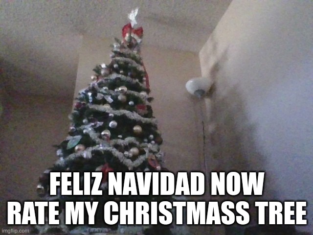 I hope its better than iceu's tree | FELIZ NAVIDAD NOW RATE MY CHRISTMAS TREE | image tagged in merry christmas | made w/ Imgflip meme maker