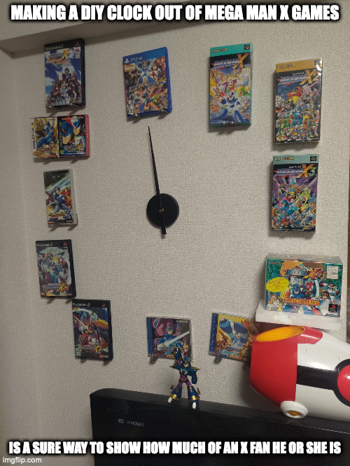 DIY Mega Man X Clock | MAKING A DIY CLOCK OUT OF MEGA MAN X GAMES; IS A SURE WAY TO SHOW HOW MUCH OF AN X FAN HE OR SHE IS | image tagged in clock,megaman,megaman x,memes | made w/ Imgflip meme maker