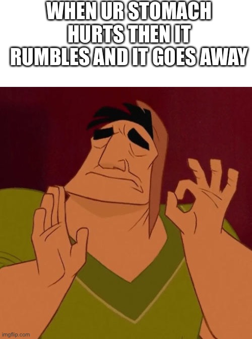 WHEN UR STOMACH HURTS THEN IT RUMBLES AND IT GOES AWAY | image tagged in blank white template,when x just right | made w/ Imgflip meme maker