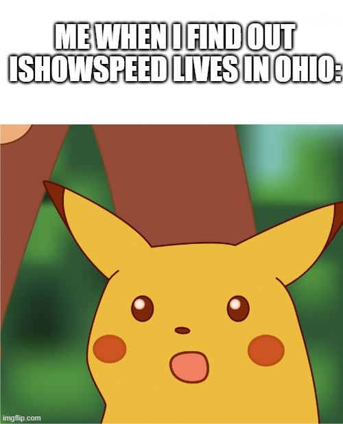 Search it up. It is true. | ME WHEN I FIND OUT ISHOWSPEED LIVES IN OHIO: | image tagged in surprised pikachu high quality | made w/ Imgflip meme maker