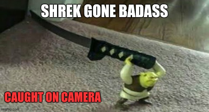 SHREK GONE BADASS! CAUGHT ON CAMERA | SHREK GONE BADASS; CAUGHT ON CAMERA | image tagged in caught on camera,skrek,memes,lol | made w/ Imgflip meme maker