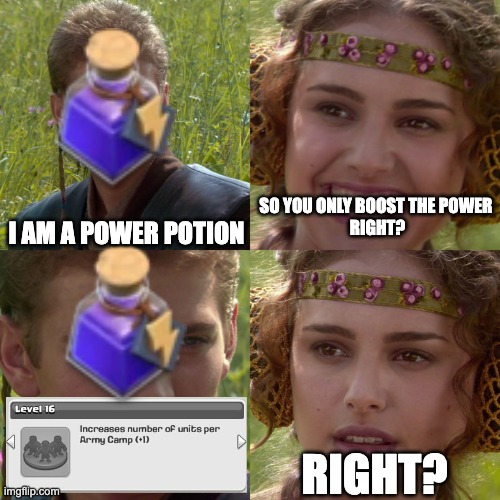 Anakin Padme 4 Panel | SO YOU ONLY BOOST THE POWER 
RIGHT? I AM A POWER POTION; RIGHT? | image tagged in anakin padme 4 panel | made w/ Imgflip meme maker