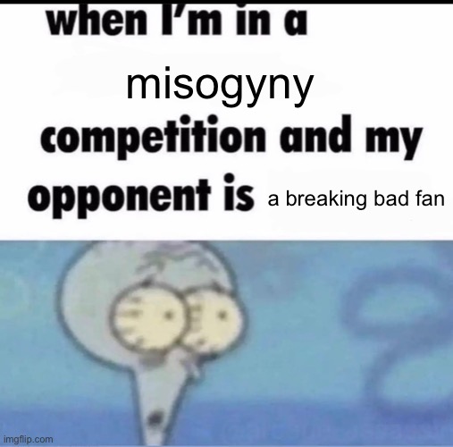 I like the show but the fans are… something else | misogyny; a breaking bad fan | image tagged in me when i'm in a competition and my opponent is | made w/ Imgflip meme maker