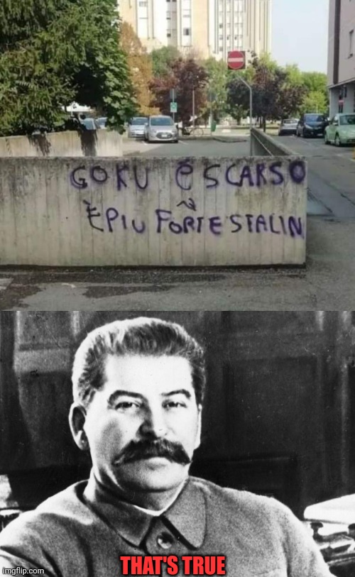 Stalin is strong than goku | THAT'S TRUE | image tagged in joseph stalin,goku | made w/ Imgflip meme maker