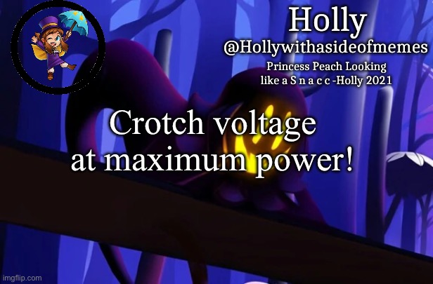 Holly Snatcher Template | Crotch voltage at maximum power! | image tagged in holly snatcher template | made w/ Imgflip meme maker