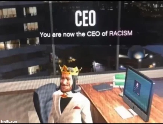 CEO of racism | image tagged in racism,ceo,memes | made w/ Imgflip meme maker