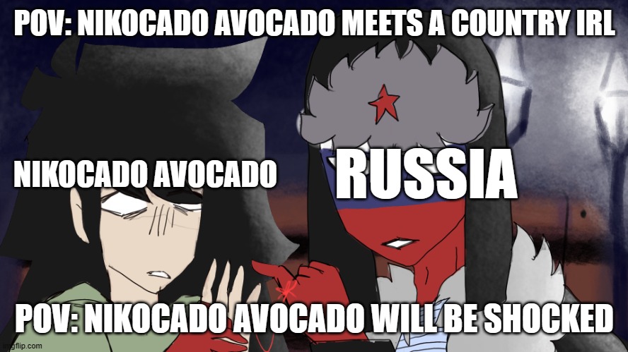 POV: Nikocado Avocado meets a country IRL and gets shocked. | POV: NIKOCADO AVOCADO MEETS A COUNTRY IRL; NIKOCADO AVOCADO; RUSSIA; POV: NIKOCADO AVOCADO WILL BE SHOCKED | image tagged in russia and a random person,memes,countryhumans memes | made w/ Imgflip meme maker