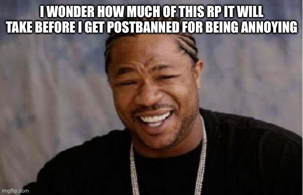 Yo Dawg Heard You | I WONDER HOW MUCH OF THIS RP IT WILL TAKE BEFORE I GET POSTBANNED FOR BEING ANNOYING | image tagged in memes,yo dawg heard you | made w/ Imgflip meme maker