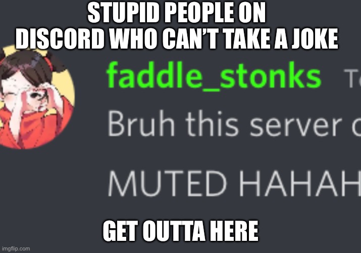 Idiots | STUPID PEOPLE ON DISCORD WHO CAN’T TAKE A JOKE; GET OUTTA HERE | image tagged in i hate it when | made w/ Imgflip meme maker
