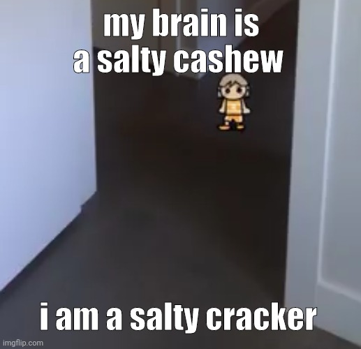 kel | my brain is a salty cashew; i am a salty cracker | image tagged in kel | made w/ Imgflip meme maker