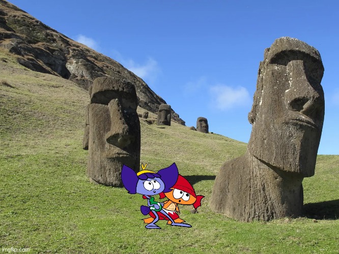 Pike and Frilligan meets the Moai | made w/ Imgflip meme maker