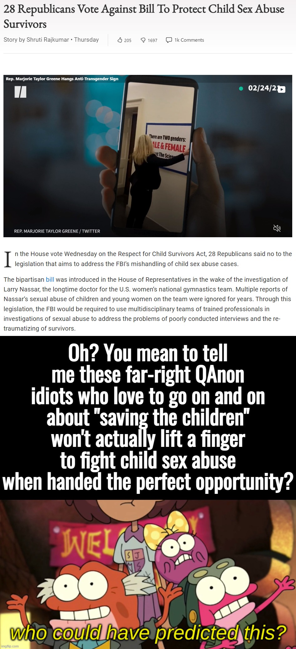 image tagged in qanon gop hypocrites,qanon is a spook,who could have predicted this | made w/ Imgflip meme maker
