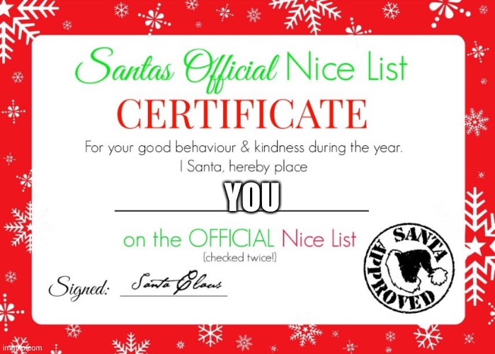 Nice list | YOU | image tagged in nice list | made w/ Imgflip meme maker