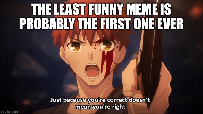 Just because your correct doesn't mean your right | THE LEAST FUNNY MEME IS PROBABLY THE FIRST ONE EVER | image tagged in just because your correct doesn't mean your right | made w/ Imgflip meme maker