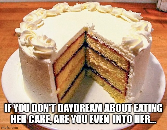 Cake | IF YOU DON'T DAYDREAM ABOUT EATING HER CAKE, ARE YOU EVEN  INTO HER... | image tagged in funny memes | made w/ Imgflip meme maker