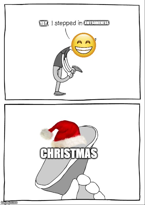 i'm so right | YAY; AWESOMENESS; CHRISTMAS | image tagged in ew i stepped in shit,christmas | made w/ Imgflip meme maker