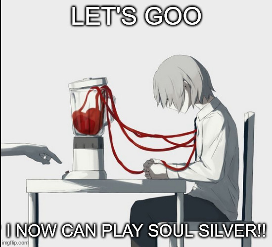 LET'S GOO; I NOW CAN PLAY SOUL SILVER!! | image tagged in avogado6 hehe | made w/ Imgflip meme maker