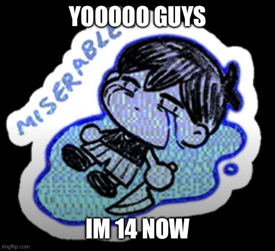 is my bday :D | YOOOOO GUYS; IM 14 NOW | image tagged in miserable | made w/ Imgflip meme maker