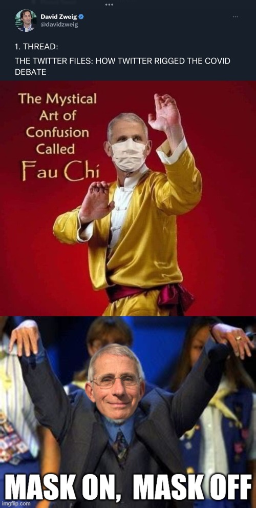 "Trust the Science" is code for Worship what we Say Unquestionably | image tagged in dr fauci,face mask,twitter files | made w/ Imgflip meme maker