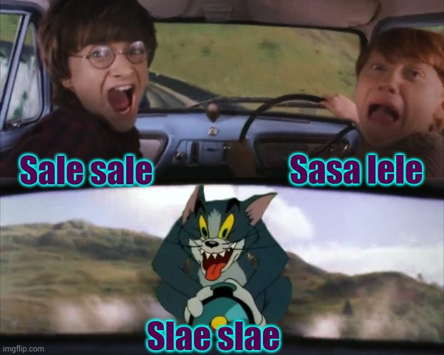 Tom chasing Harry and Ron Weasly | Sale sale Sasa lele Slae slae | image tagged in tom chasing harry and ron weasly | made w/ Imgflip meme maker