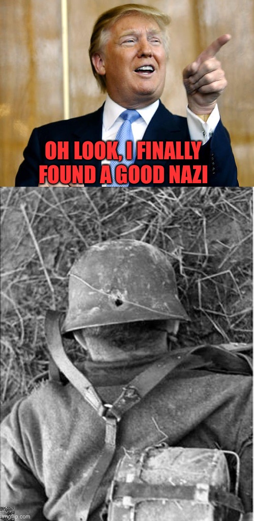 OH LOOK, I FINALLY FOUND A GOOD NAZI | image tagged in donald trump pointing,dead nazi german wwii ww2 | made w/ Imgflip meme maker